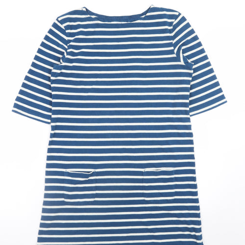Seasalt Women Blue Striped Shift Dress Size 12 Cotton 3/4 Sleeve