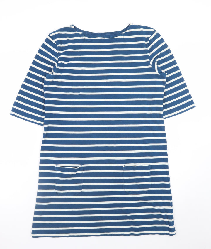 Seasalt Women Blue Striped Shift Dress Size 12 Cotton 3/4 Sleeve