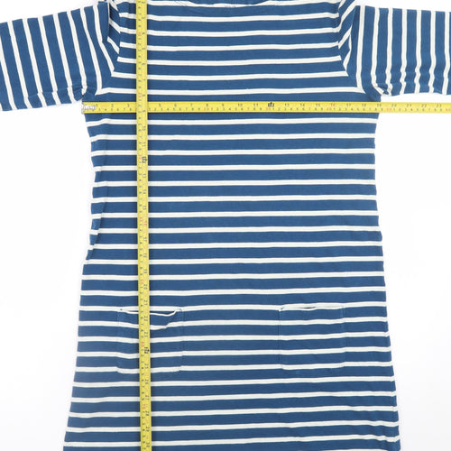 Seasalt Women Blue Striped Shift Dress Size 12 Cotton 3/4 Sleeve