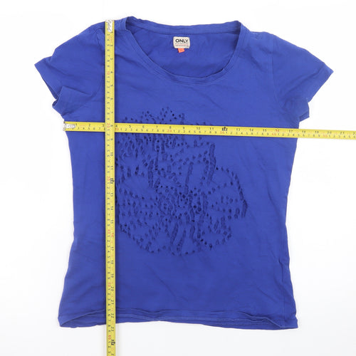 ONLY Women's Blue Short Sleeve Cotton T-Shirt Size L