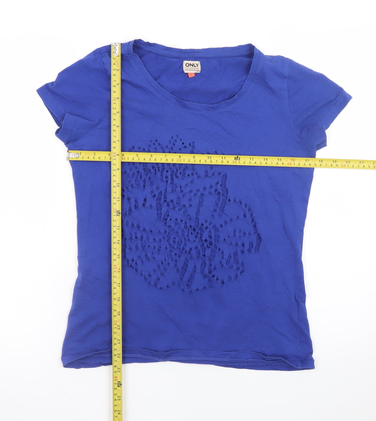 ONLY Women's Blue Short Sleeve Cotton T-Shirt Size L