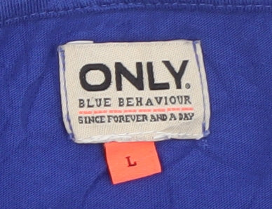 ONLY Women's Blue Short Sleeve Cotton T-Shirt Size L