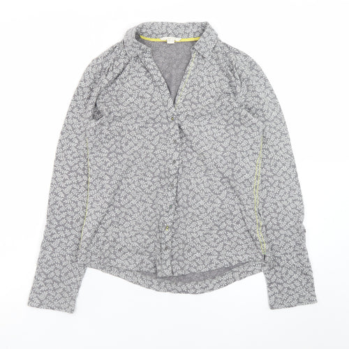 White Stuff Womens Grey Floral Cotton Button-Up Shirt UK 8