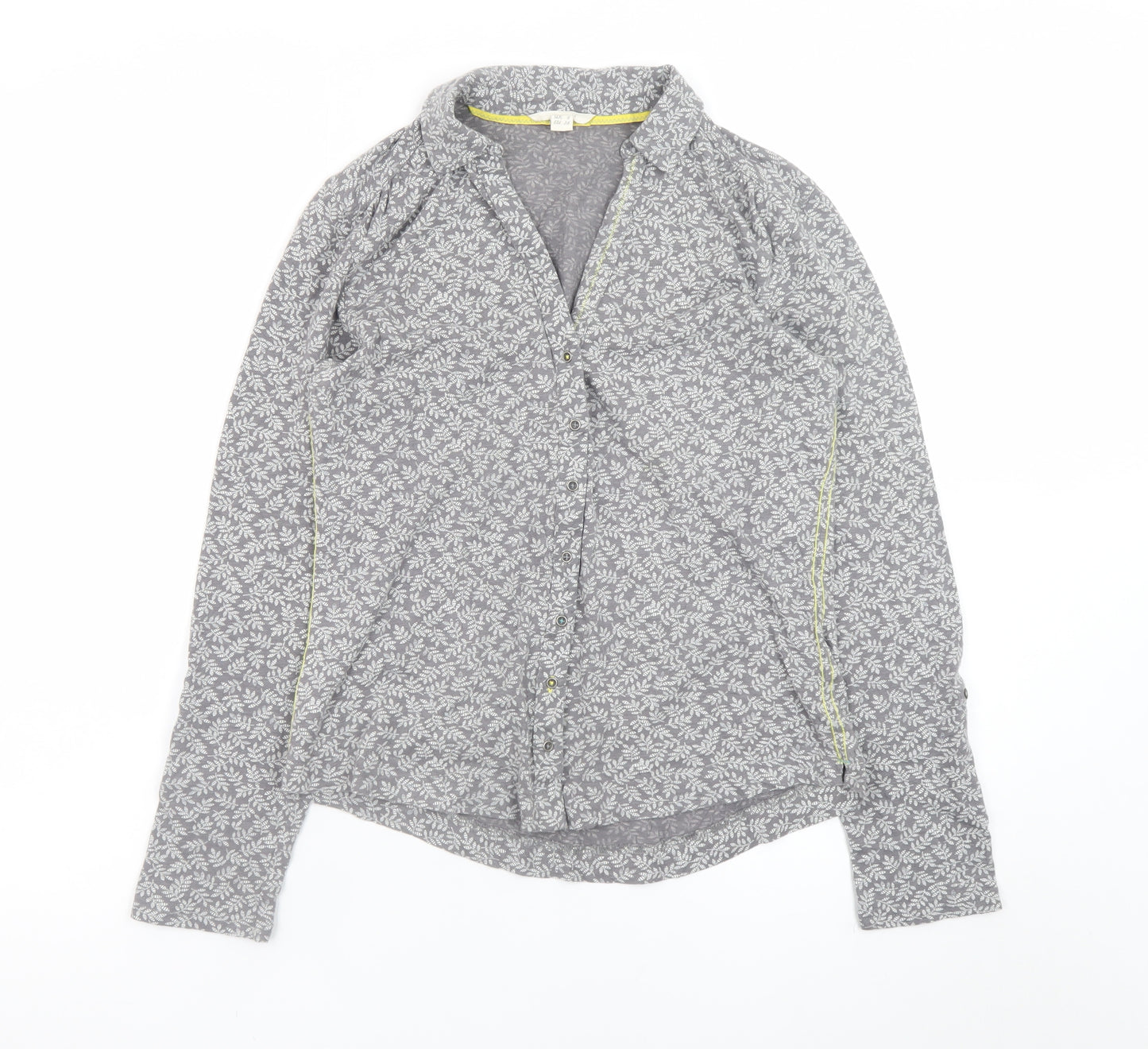 White Stuff Womens Grey Floral Cotton Button-Up Shirt UK 8