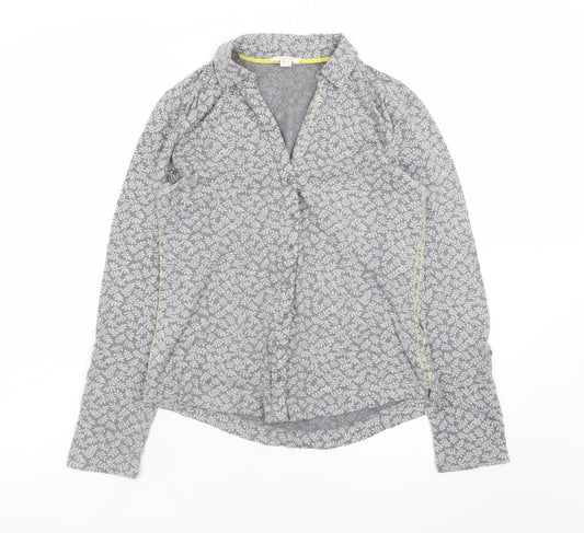 White Stuff Womens Grey Floral Cotton Button-Up Shirt UK 8