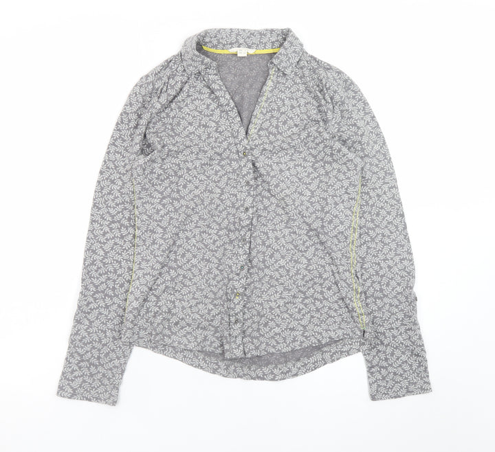 White Stuff Womens Grey Floral Cotton Button-Up Shirt UK 8
