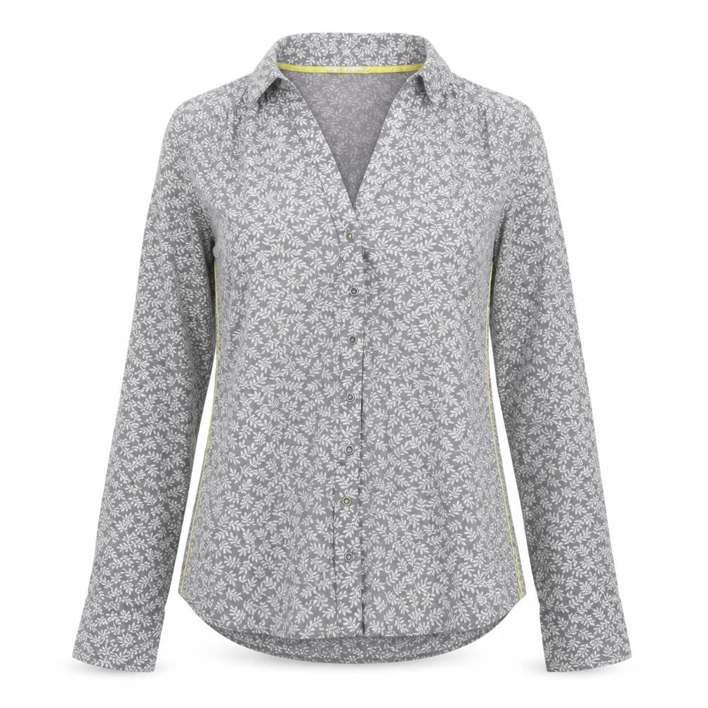 Front view of White Stuff women’s grey floral cotton button-up shirt uk 8