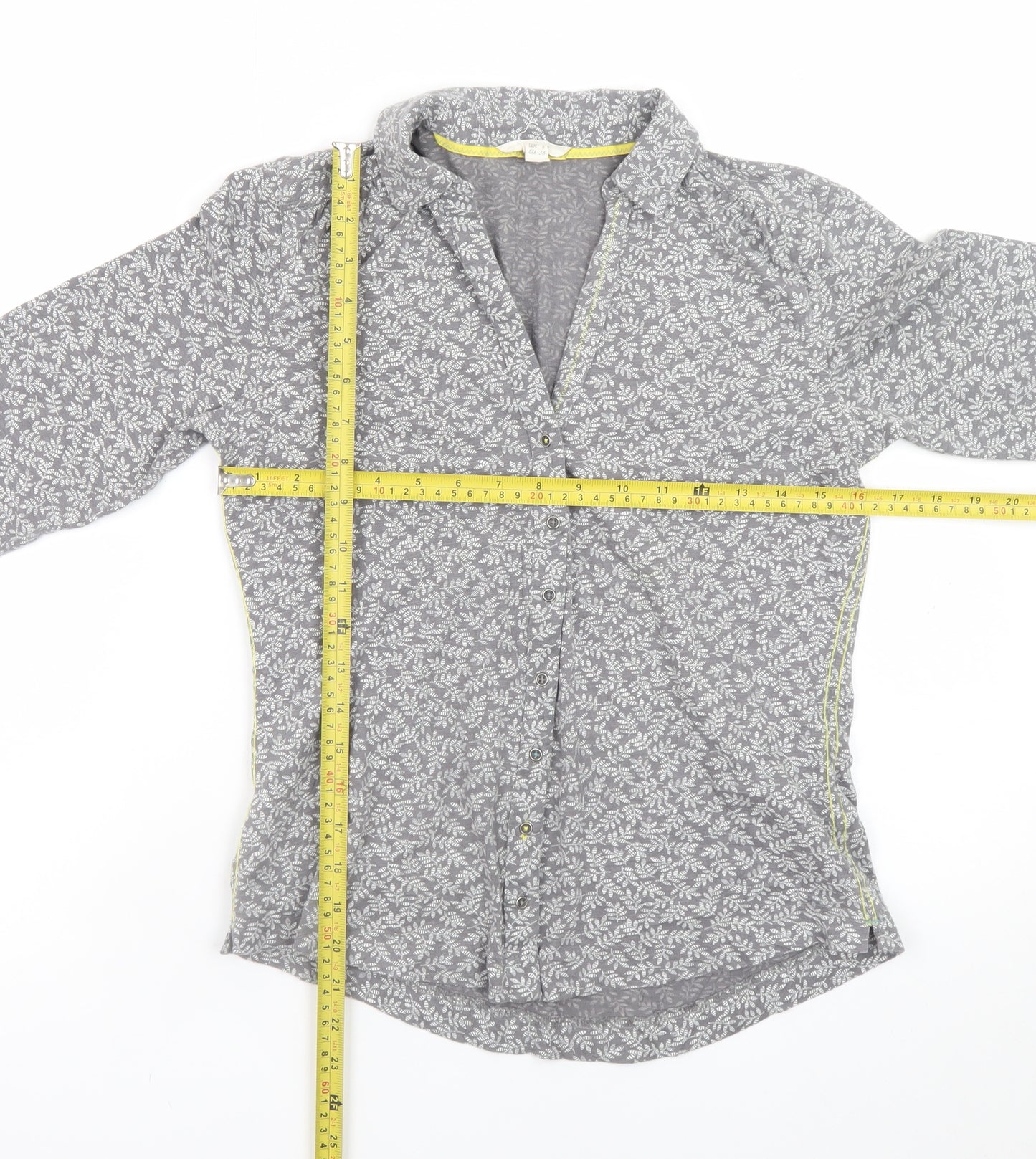 White Stuff Womens Grey Floral Cotton Button-Up Shirt UK 8