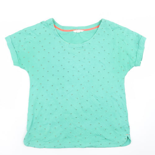 White Stuff Women's Green Palm Print Cotton T-Shirt UK 8
