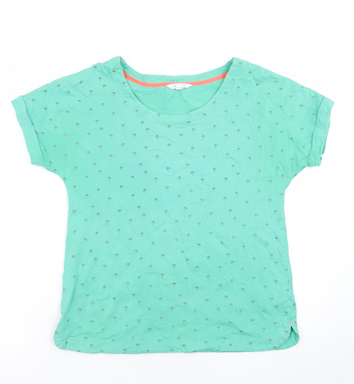 White Stuff Women's Green Palm Print Cotton T-Shirt UK 8