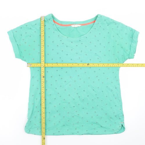 White Stuff Women's Green Palm Print Cotton T-Shirt UK 8
