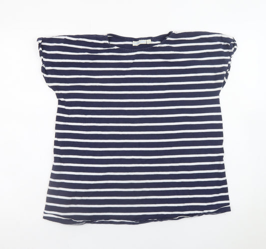 JoJo Maman Bébé Women’s Blue Striped Cotton T-Shirt Size S