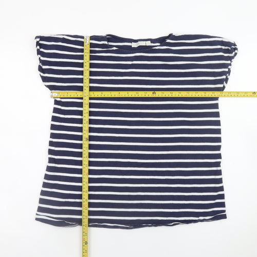 JoJo Maman Bébé Women’s Blue Striped Cotton T-Shirt Size S