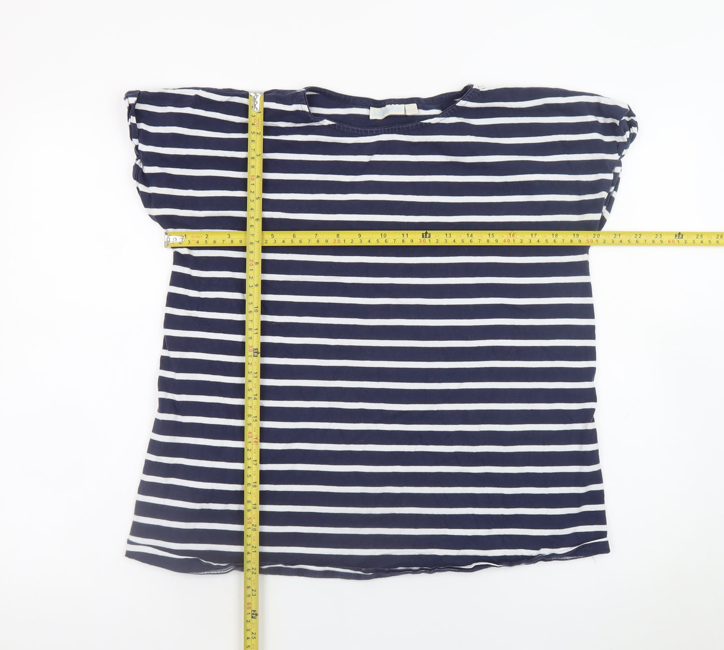 JoJo Maman Bébé Women’s Blue Striped Cotton T-Shirt Size S