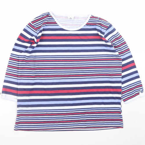 Anne de Langy Women's Multicoloured Striped 3/4 Sleeve Cotton T-Shirt Size 18/20