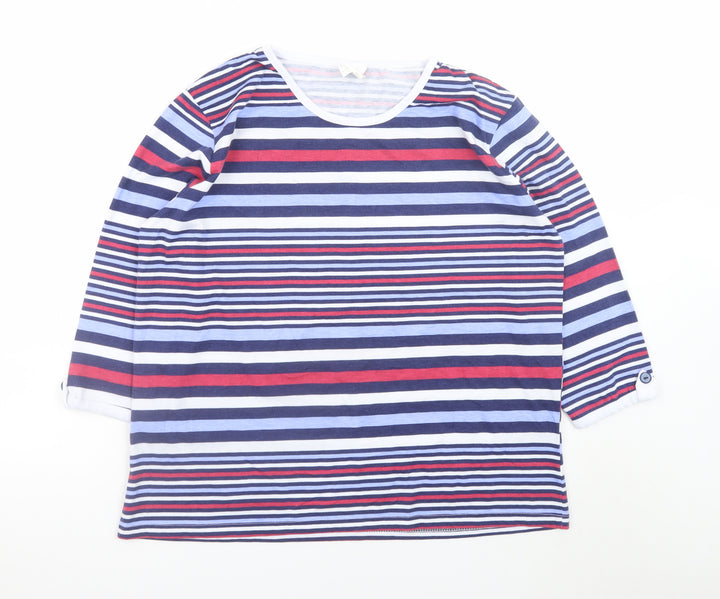 Anne de Langy Women's Multicoloured Striped 3/4 Sleeve Cotton T-Shirt Size 18/20