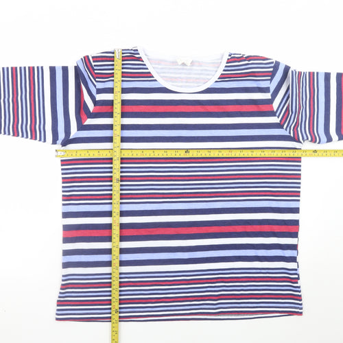Anne de Langy Women's Multicoloured Striped 3/4 Sleeve Cotton T-Shirt Size 18/20