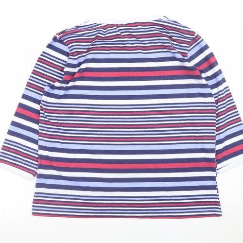 Anne de Langy Women's Multicoloured Striped 3/4 Sleeve Cotton T-Shirt Size 18/20
