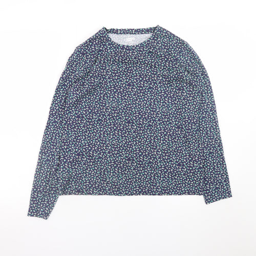 Lands' End Women's Blue Floral Long Sleeve Cotton T-Shirt Size S