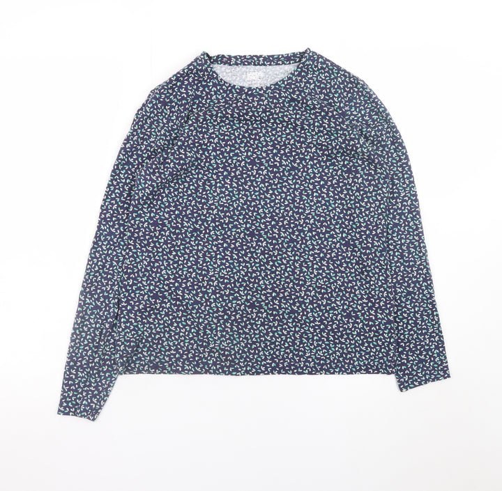 Lands' End Women's Blue Floral Long Sleeve Cotton T-Shirt Size S