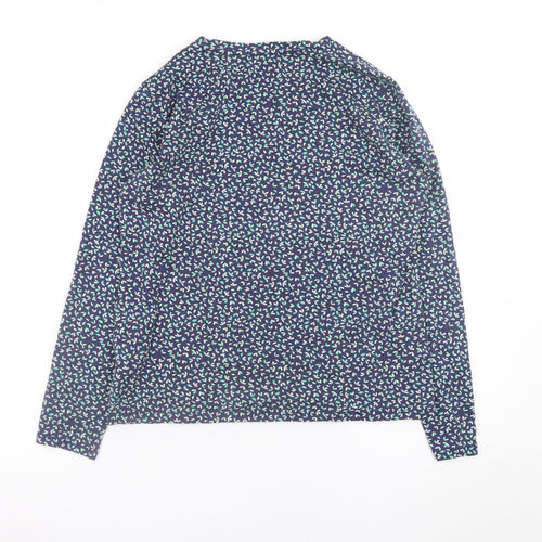 Lands' End Women's Blue Floral Long Sleeve Cotton T-Shirt Size S