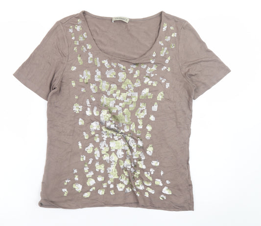 Uta Raasch Women’s Brown Sequin Short Sleeve Viscose T-Shirt Size 14