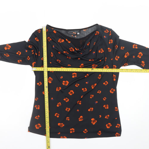 Betty Jackson Black Women's Black Floral Cowl Neck Tunic Blouse Size 12