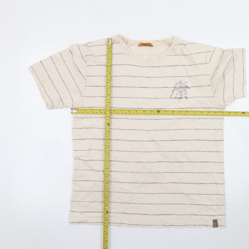 BHS Men's Beige Striped Graphic T-Shirt Large Classic Fit