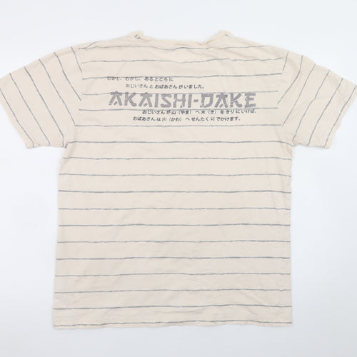 BHS Men's Beige Striped Graphic T-Shirt Large Classic Fit