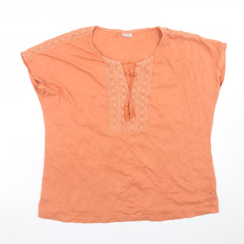 Damart Women Orange Cotton Crochet Trim Tunic Blouse Size L