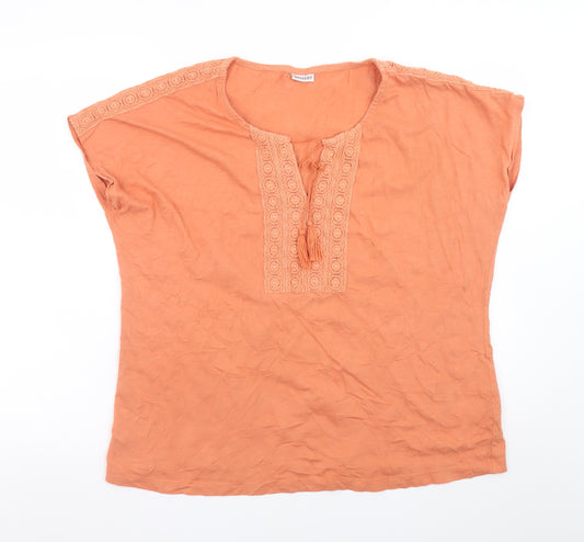 Damart Women Orange Cotton Crochet Trim Tunic Blouse Size L