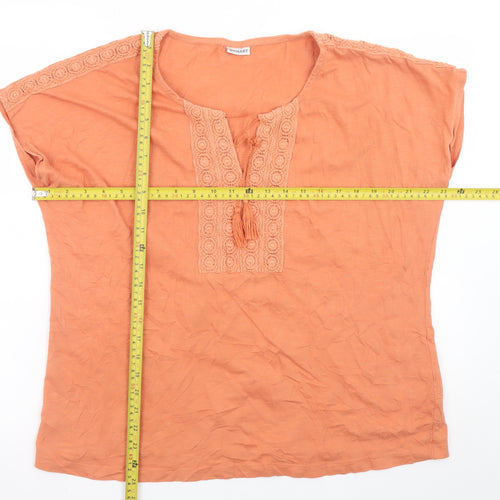Damart Women Orange Cotton Crochet Trim Tunic Blouse Size L