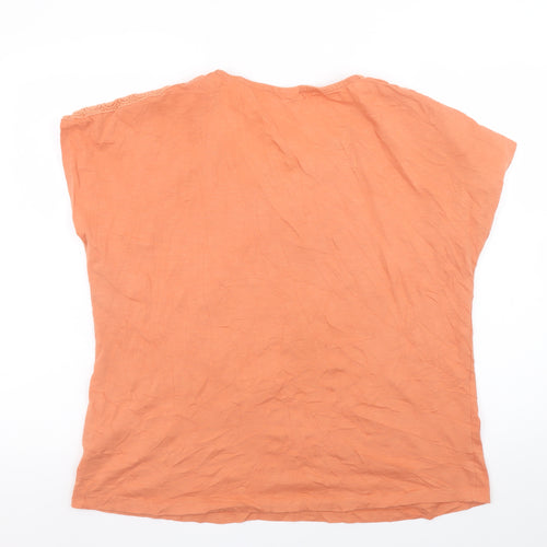 Damart Women Orange Cotton Crochet Trim Tunic Blouse Size L