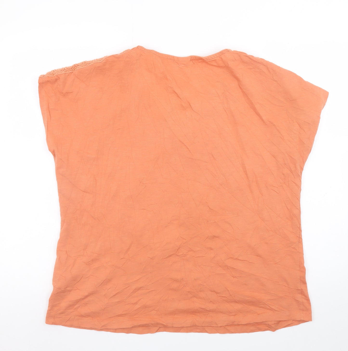 Damart Women Orange Cotton Crochet Trim Tunic Blouse Size L