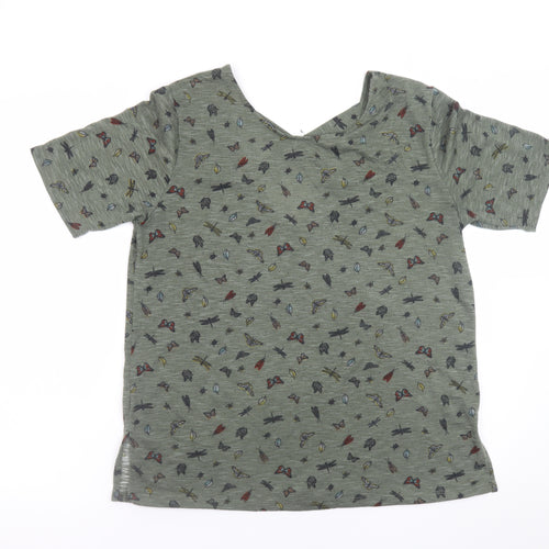 Marks and Spencer Women’s Green Animal Print V-Neck T-Shirt Size 14