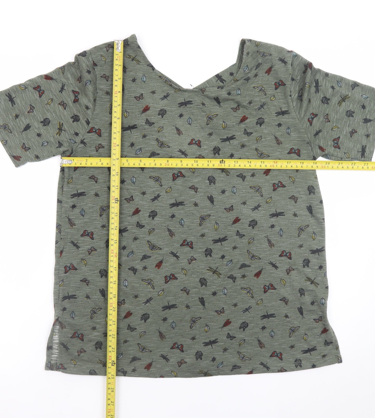 Marks and Spencer Women’s Green Animal Print V-Neck T-Shirt Size 14