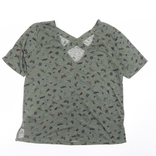 Marks and Spencer Women’s Green Animal Print V-Neck T-Shirt Size 14