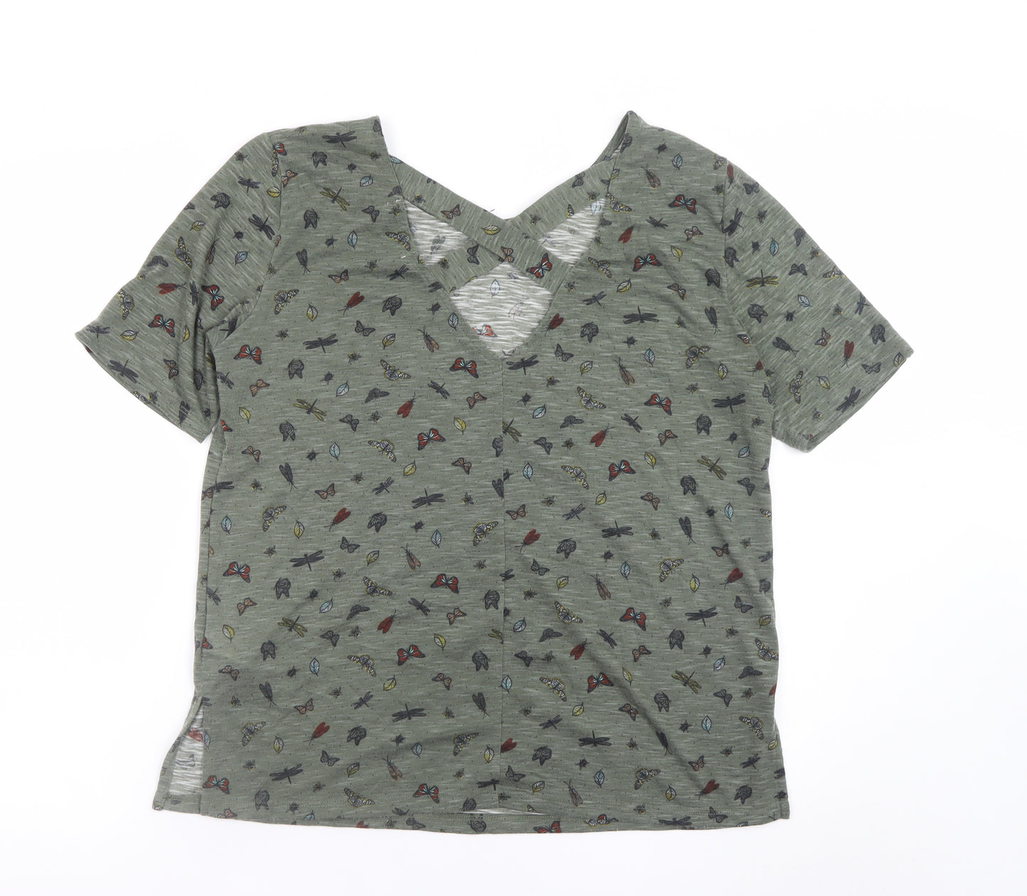 Marks and Spencer Women’s Green Animal Print V-Neck T-Shirt Size 14