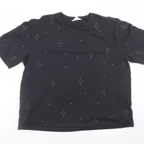 Marks and Spencer Women’s Black Studded Cotton T-Shirt Size 14