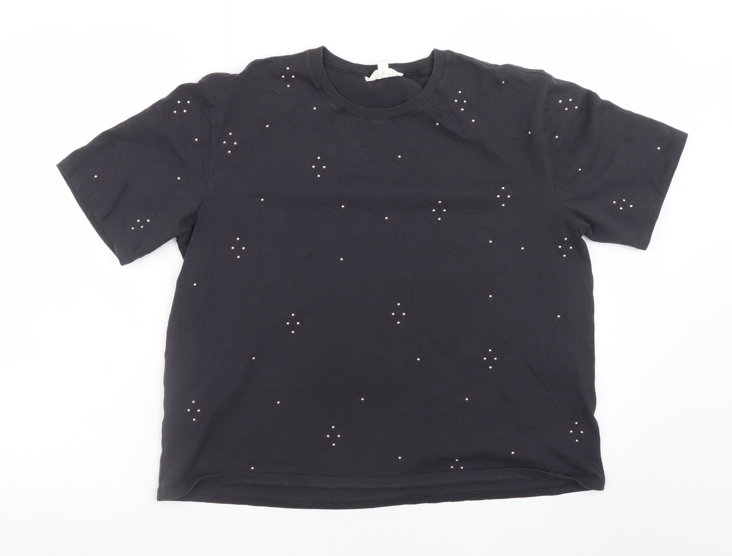 Marks and Spencer Women’s Black Studded Cotton T-Shirt Size 14