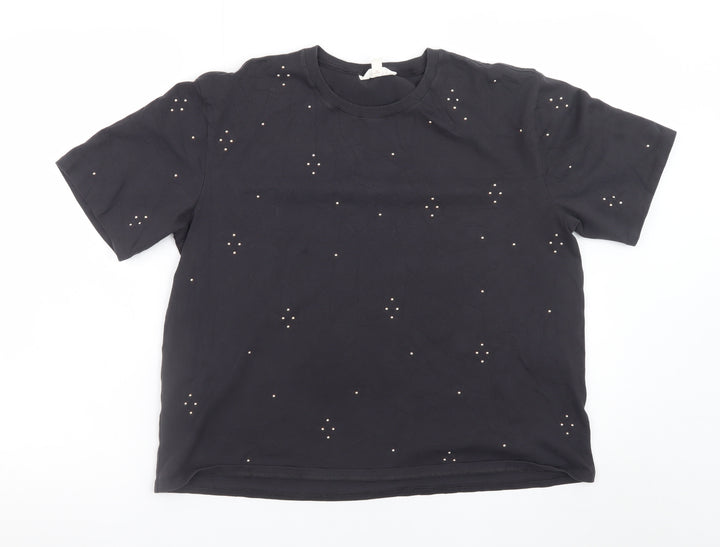 Marks and Spencer Women’s Black Studded Cotton T-Shirt Size 14