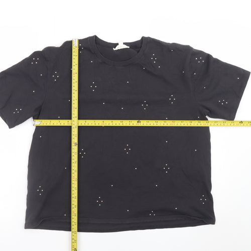 Marks and Spencer Women’s Black Studded Cotton T-Shirt Size 14