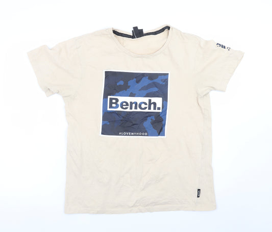 Bench Men Beige Graphic Print Crew Neck Cotton T-Shirt Size L