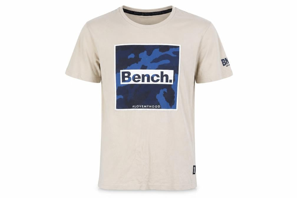 Bench Men Beige Graphic Print Crew Neck Cotton T-Shirt Size L