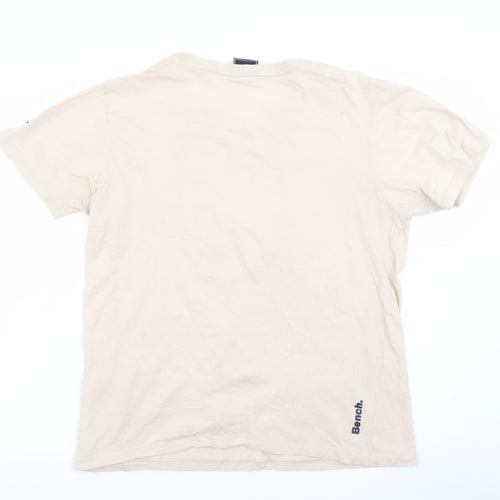 Bench Men Beige Graphic Print Crew Neck Cotton T-Shirt Size L