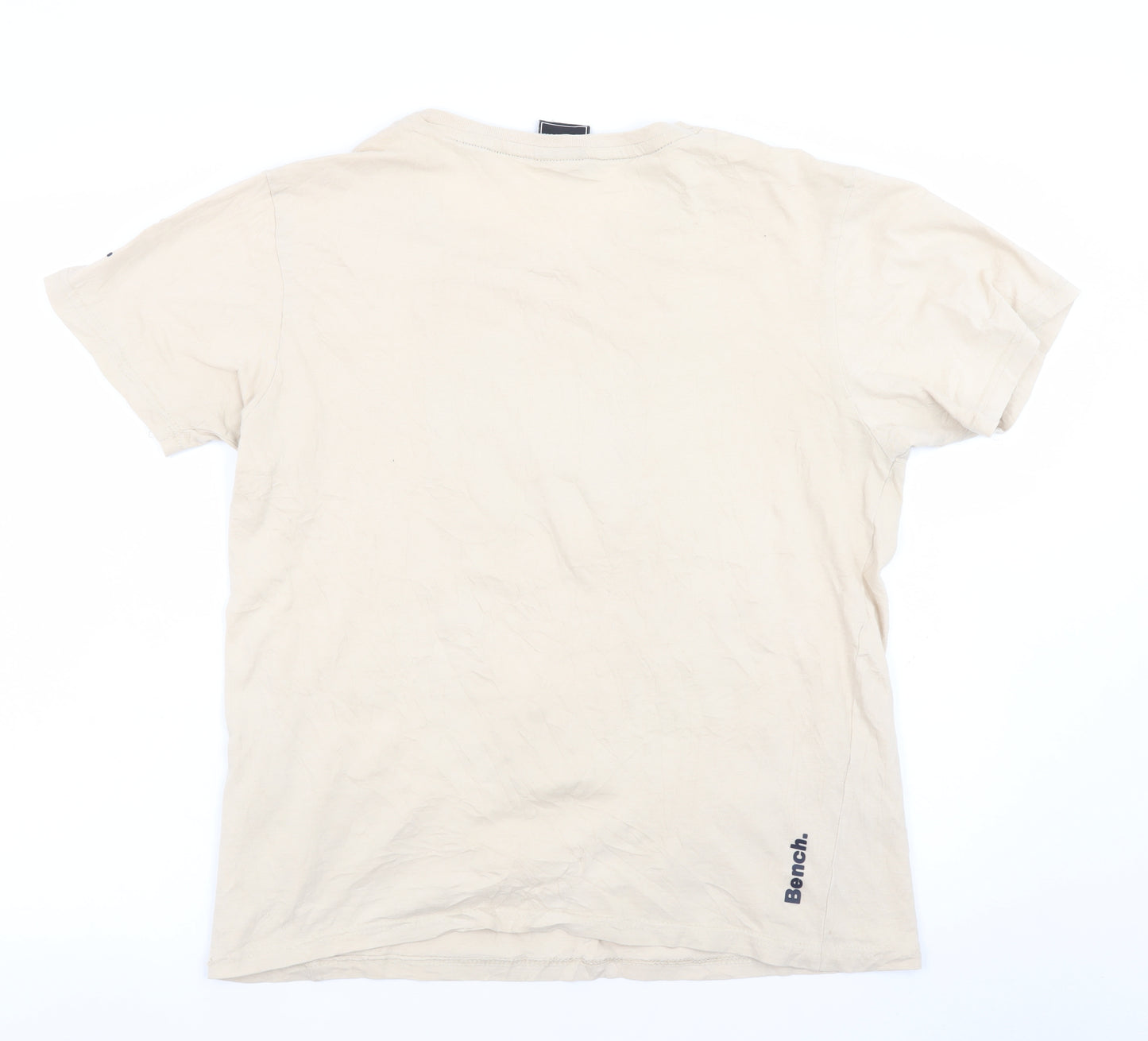 Bench Men Beige Graphic Print Crew Neck Cotton T-Shirt Size L