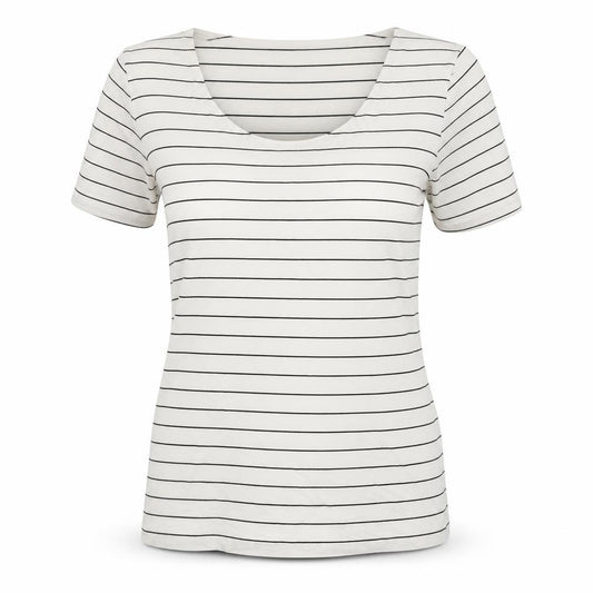Front view of Hobbs Women’s White Striped Basic Jersey T-Shirt, size S