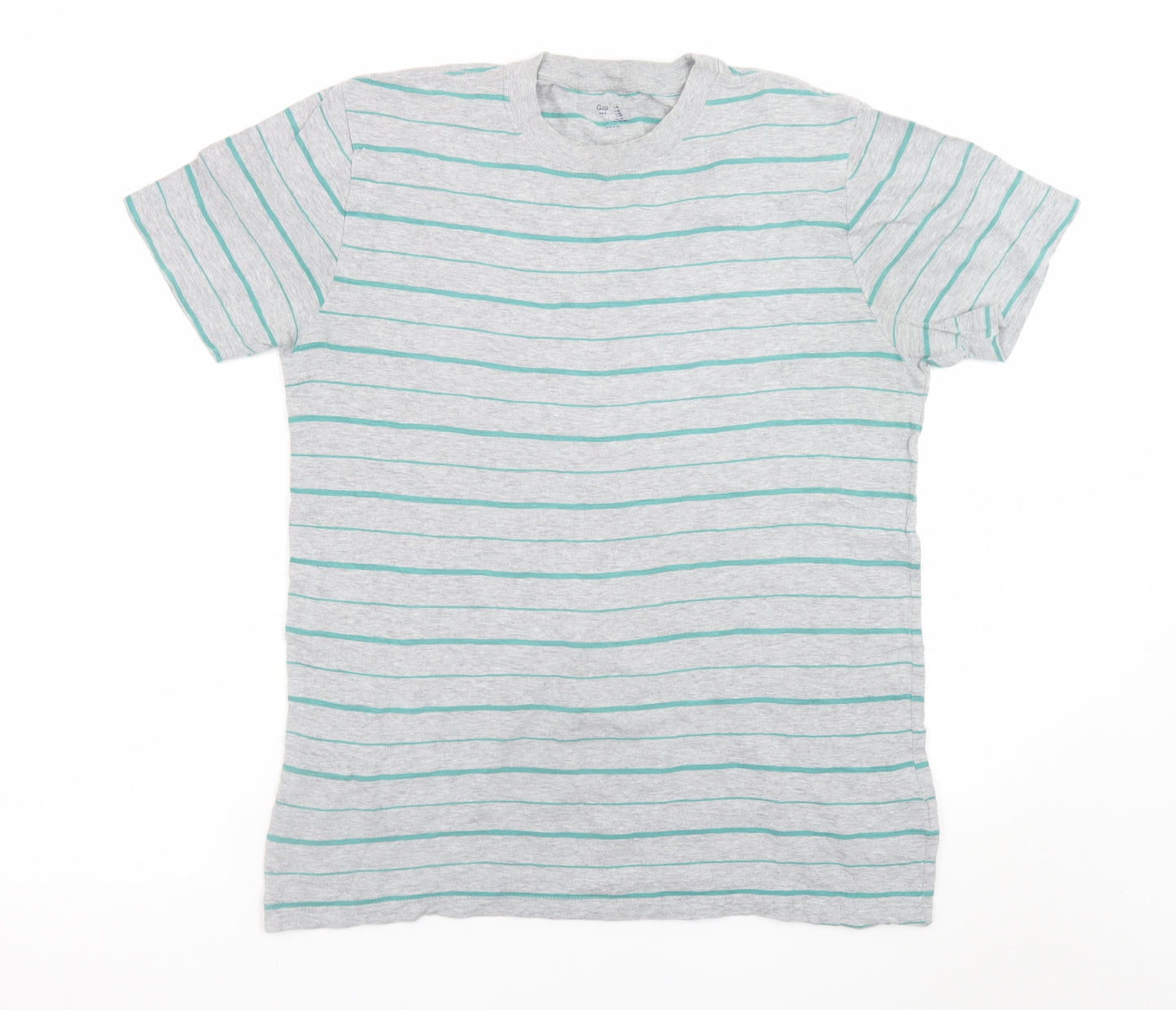 Gap Men's Grey Striped Cotton Crew Neck Short Sleeve T-Shirt M