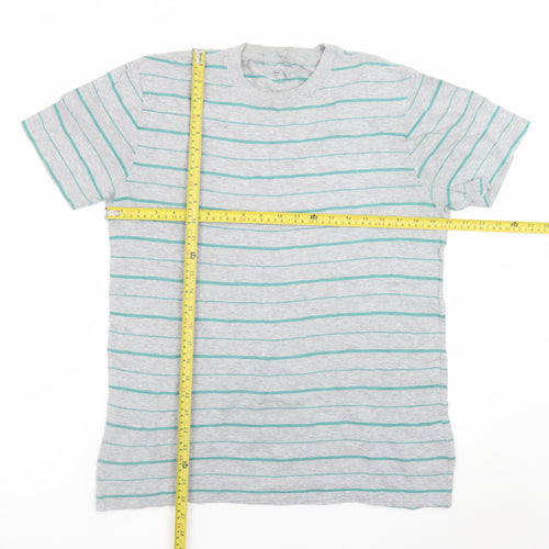 Gap Men's Grey Striped Cotton Crew Neck Short Sleeve T-Shirt M