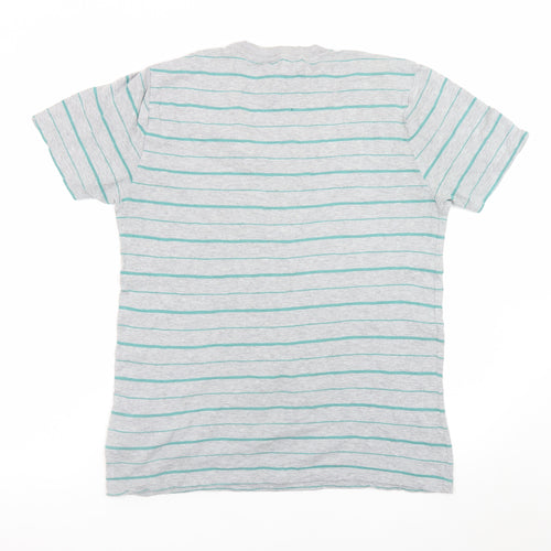 Gap Men's Grey Striped Cotton Crew Neck Short Sleeve T-Shirt M
